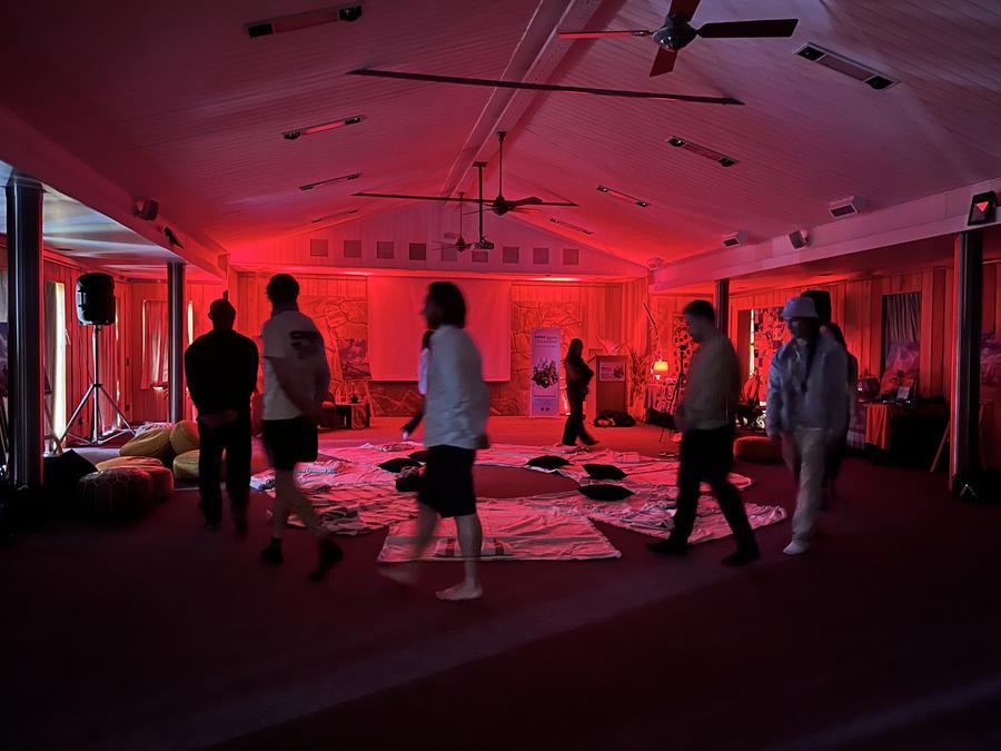 Red-lit experience space